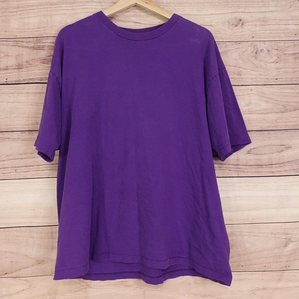 Vintage Hanes Her Way T-Shirt Womens XL Purple Crew Neck USA MADE Single Stitch